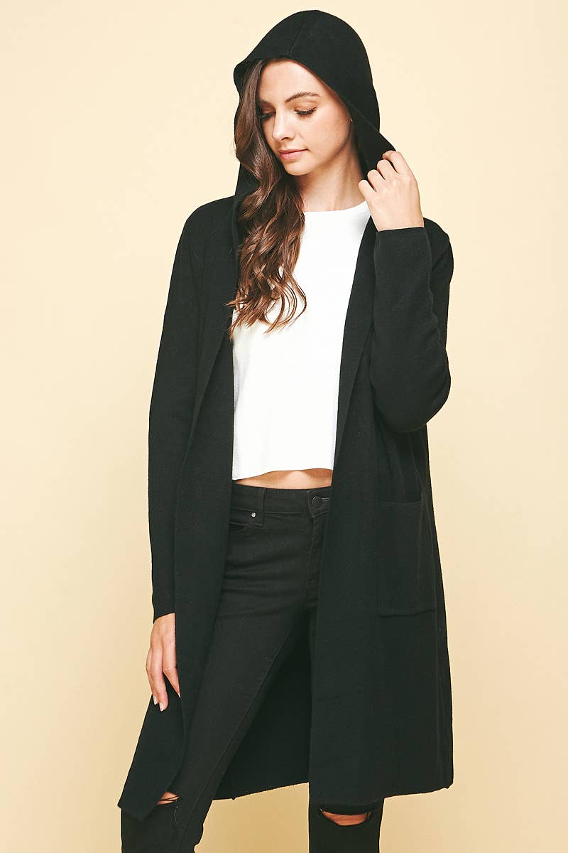 BLACK OPEN KNIT CARDIGAN