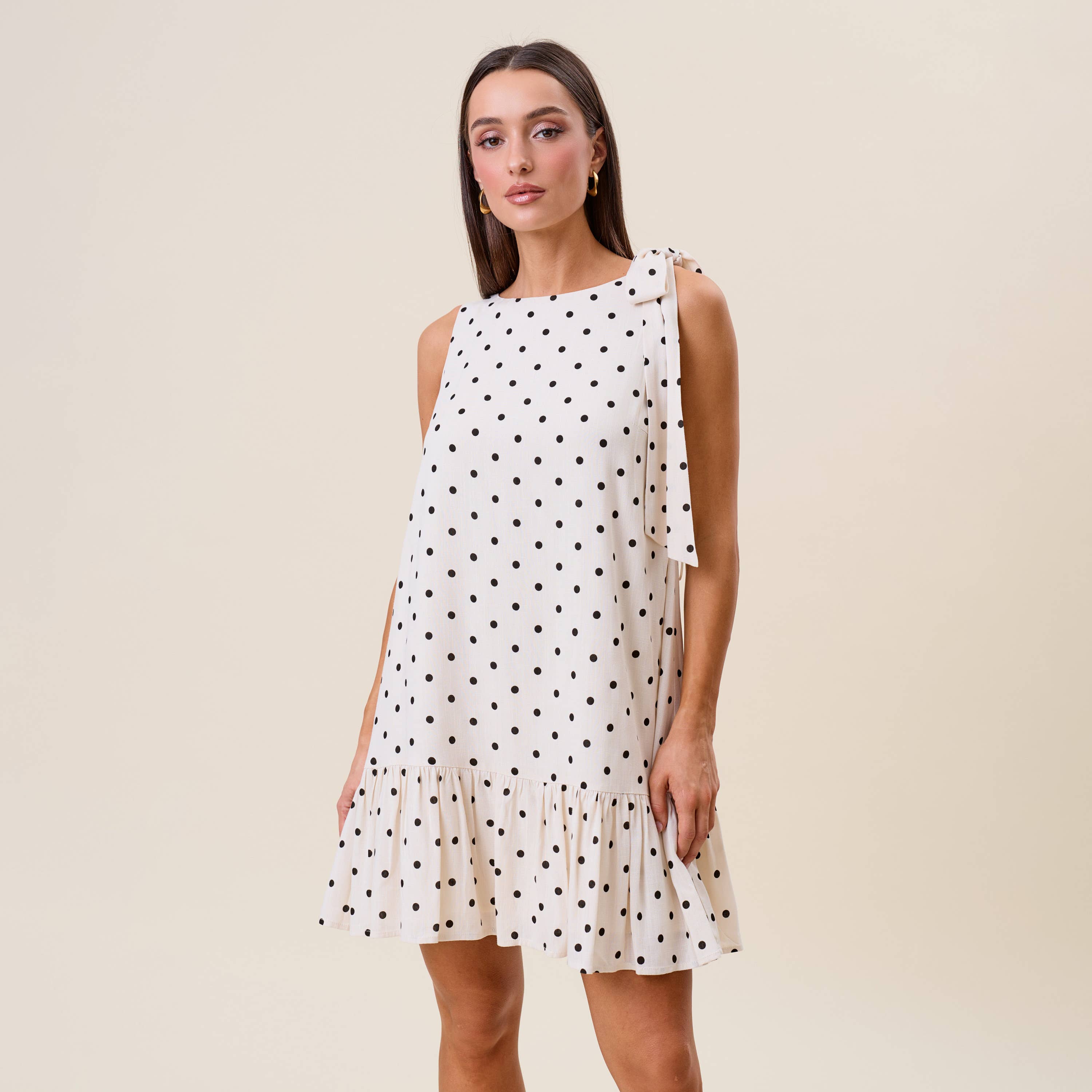 Polka Dot Bow Shoulder Mini Dress