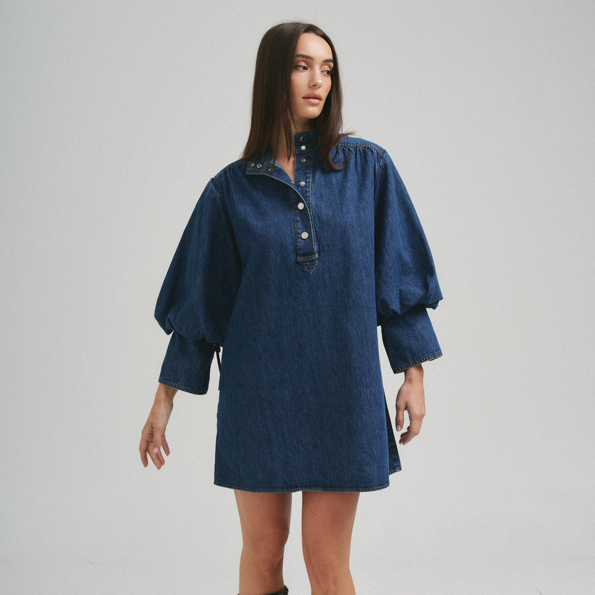 Quarter sleeve denim mini dress
