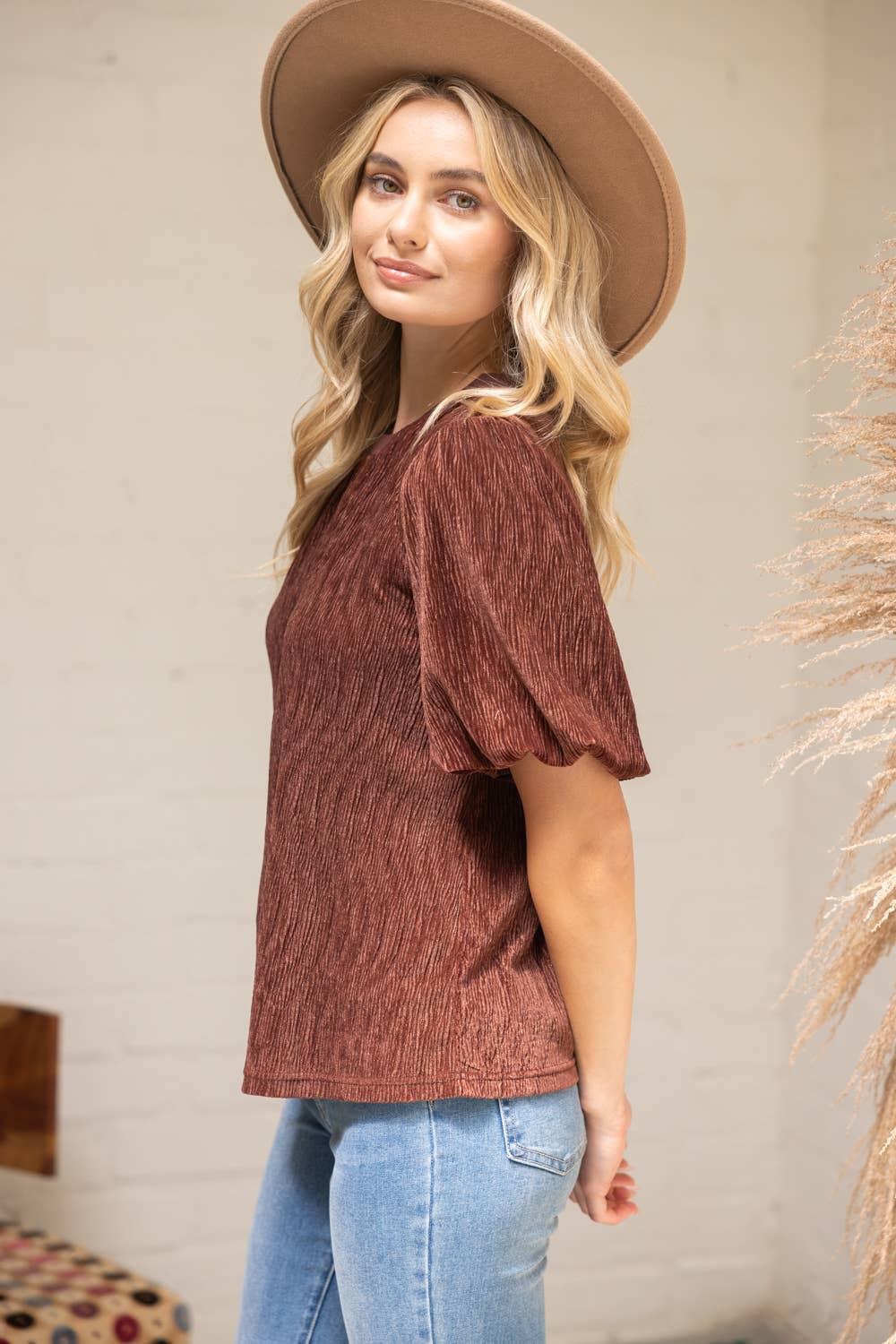 Velvet Bubble Sleeve Top