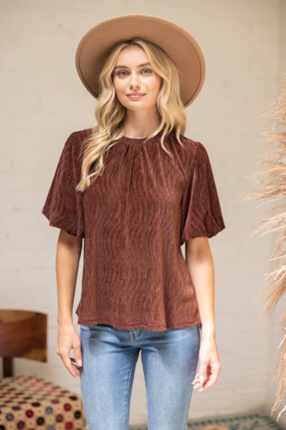 Velvet Bubble Sleeve Top