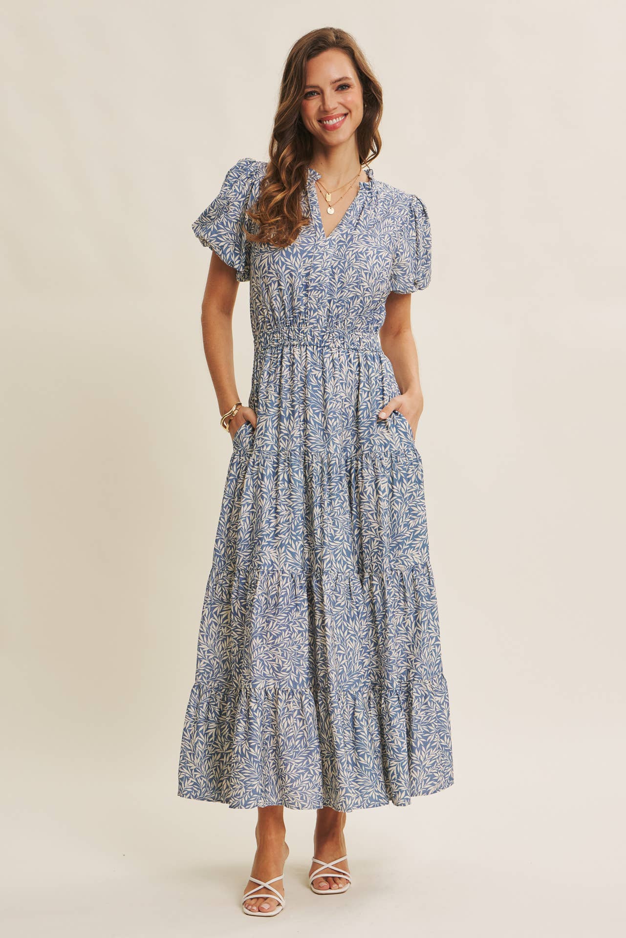 GARDEN LEAF FLOWY MAXI DRESS