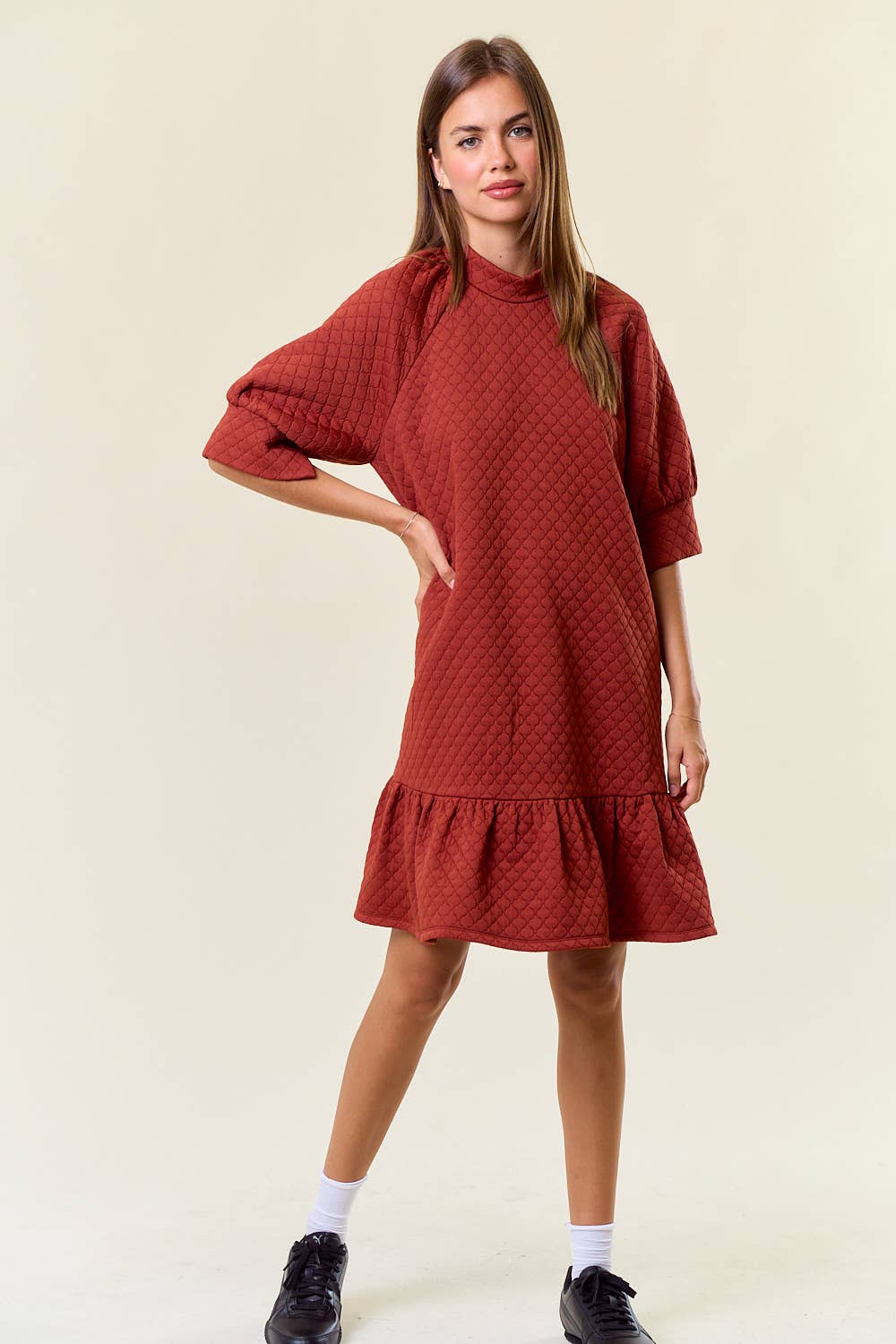 Quilted Mock Neck Mini Dress