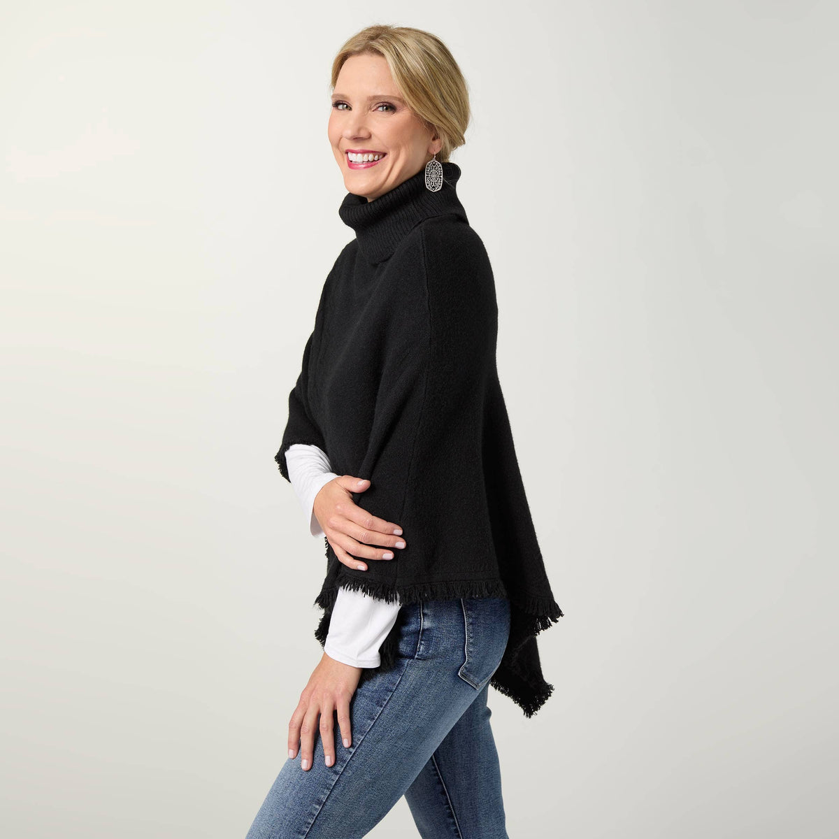 Heavenly-Luxe Cable Knit Turtleneck Poncho