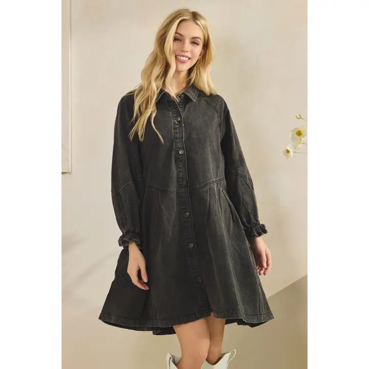 Washed Black Denim Shirt Dress