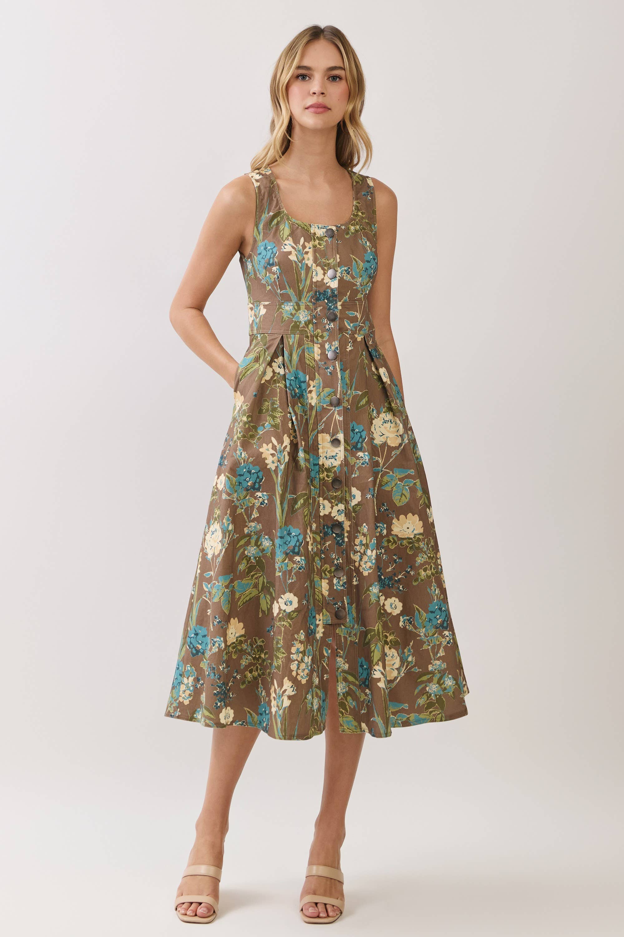 Floral Print Button Down Midi Dress