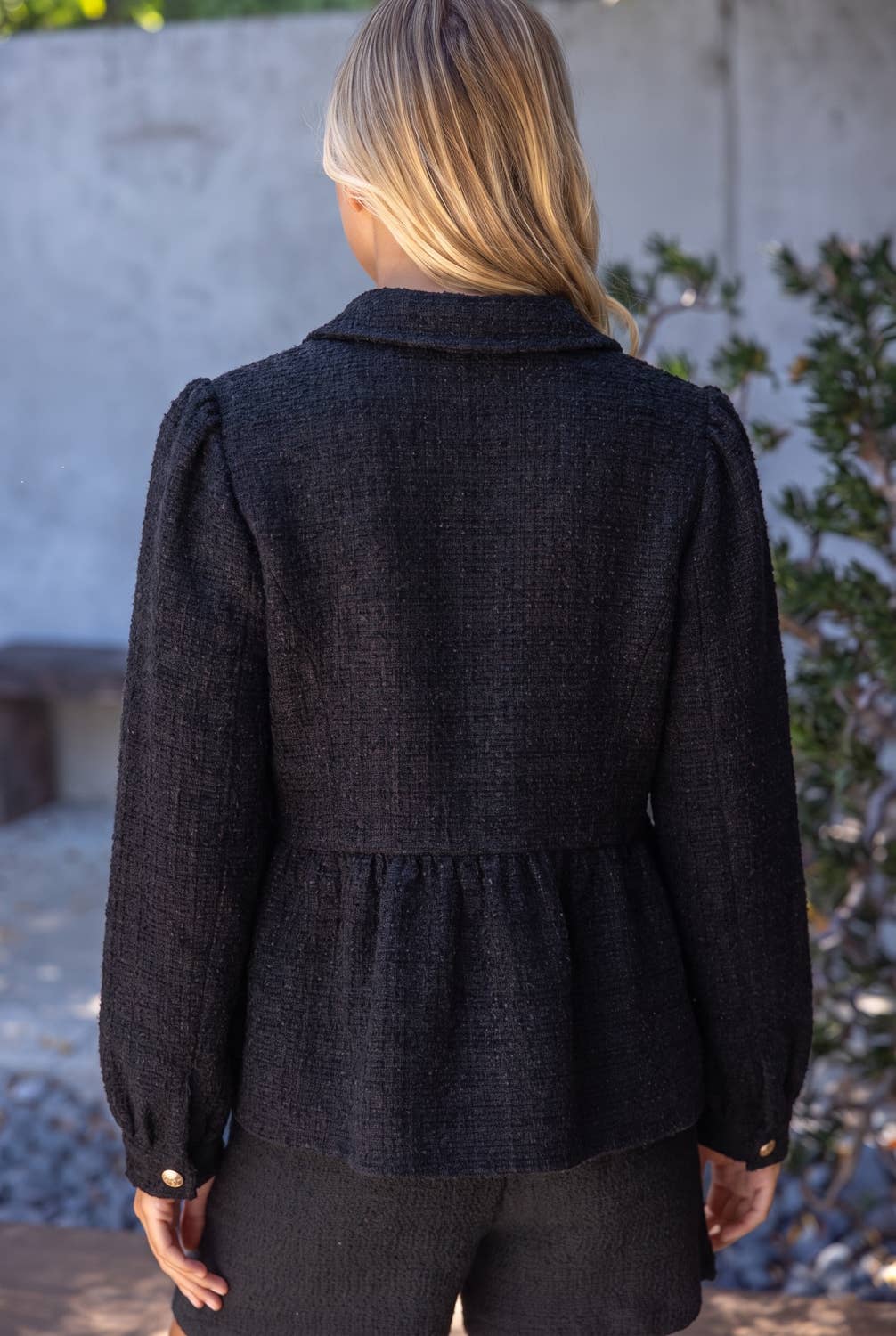 Gold Button Tweed Peplum Jacket