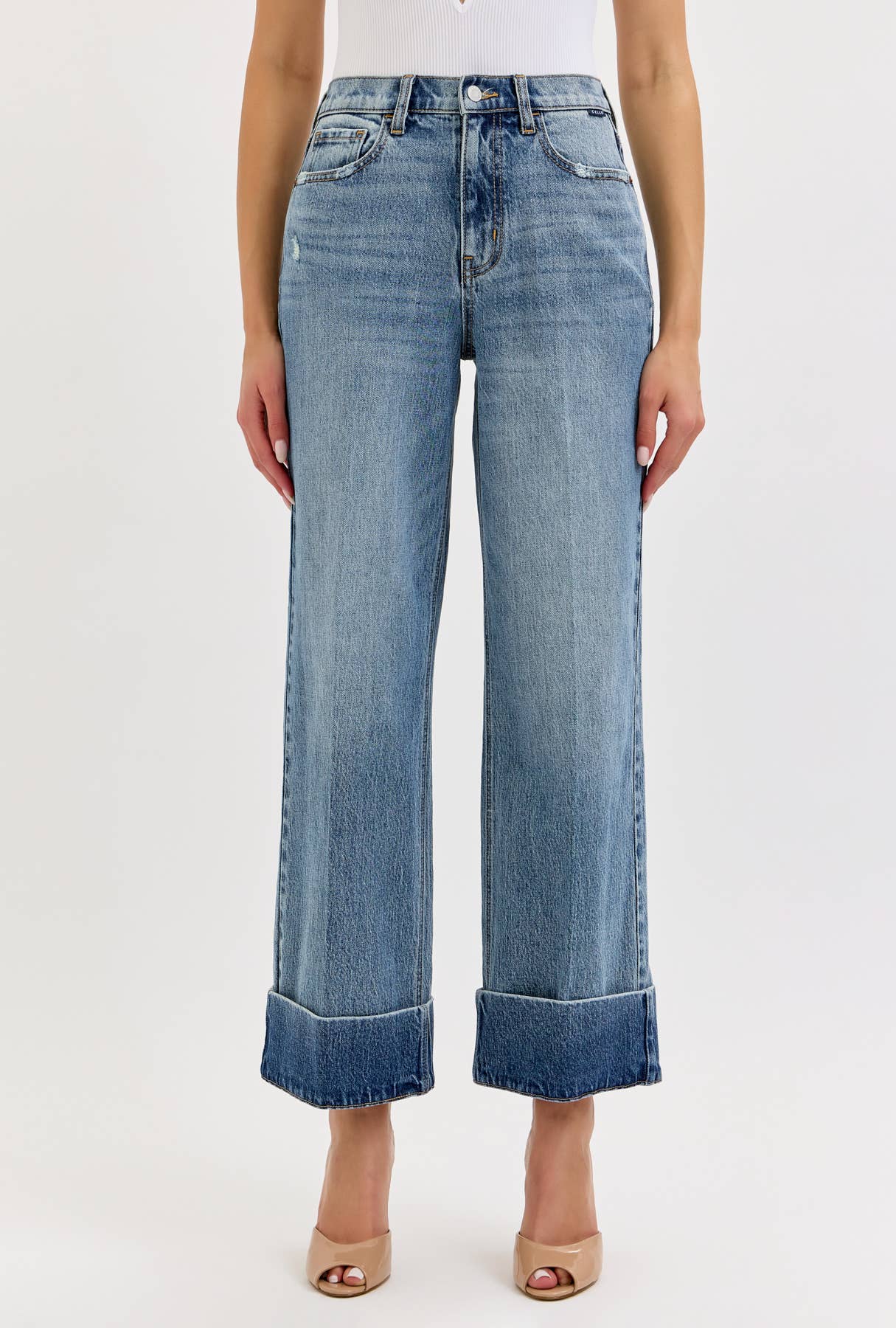 High Rise Wide Leg Cuffed Hem