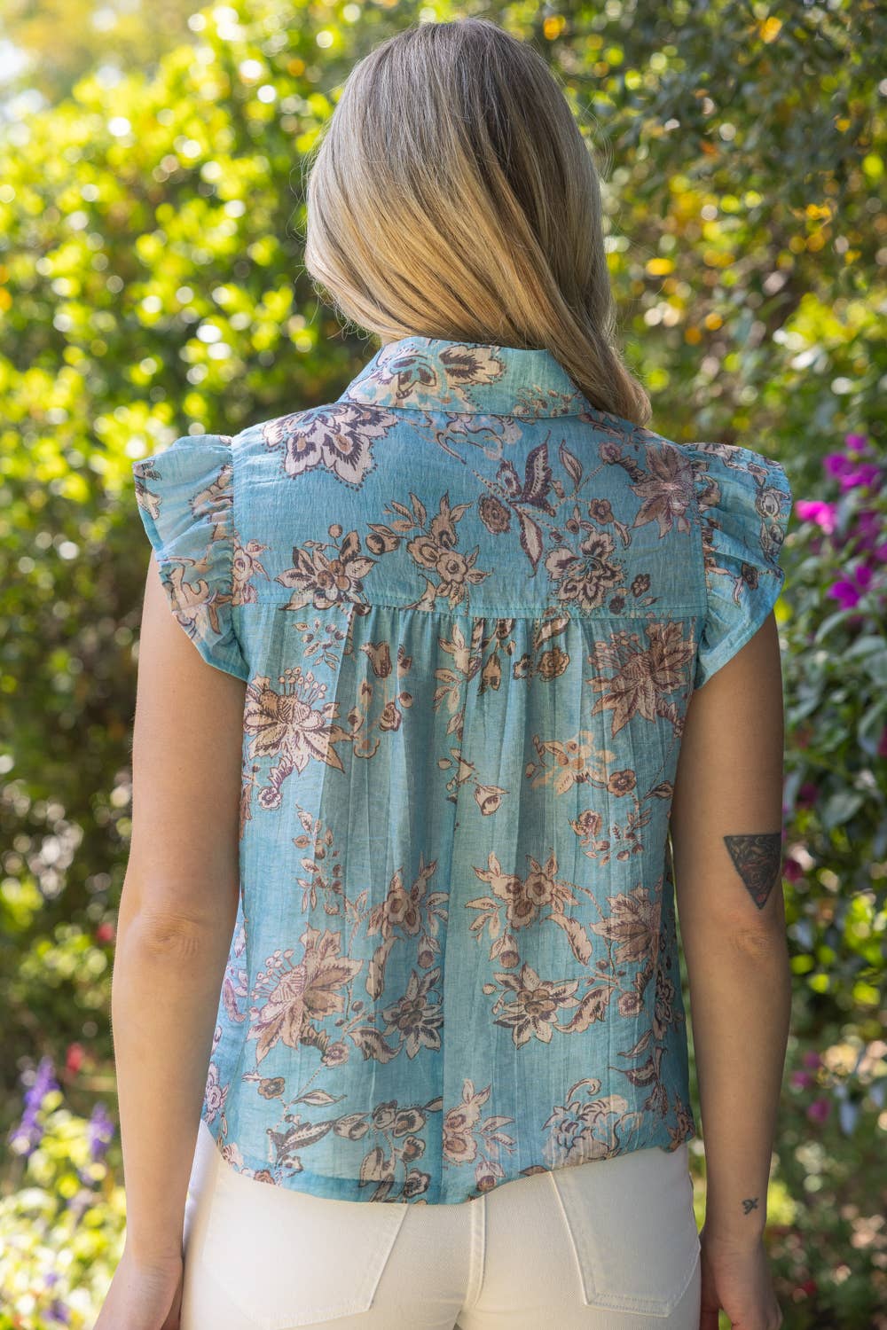 Quarter-Zip Floral Printed Top