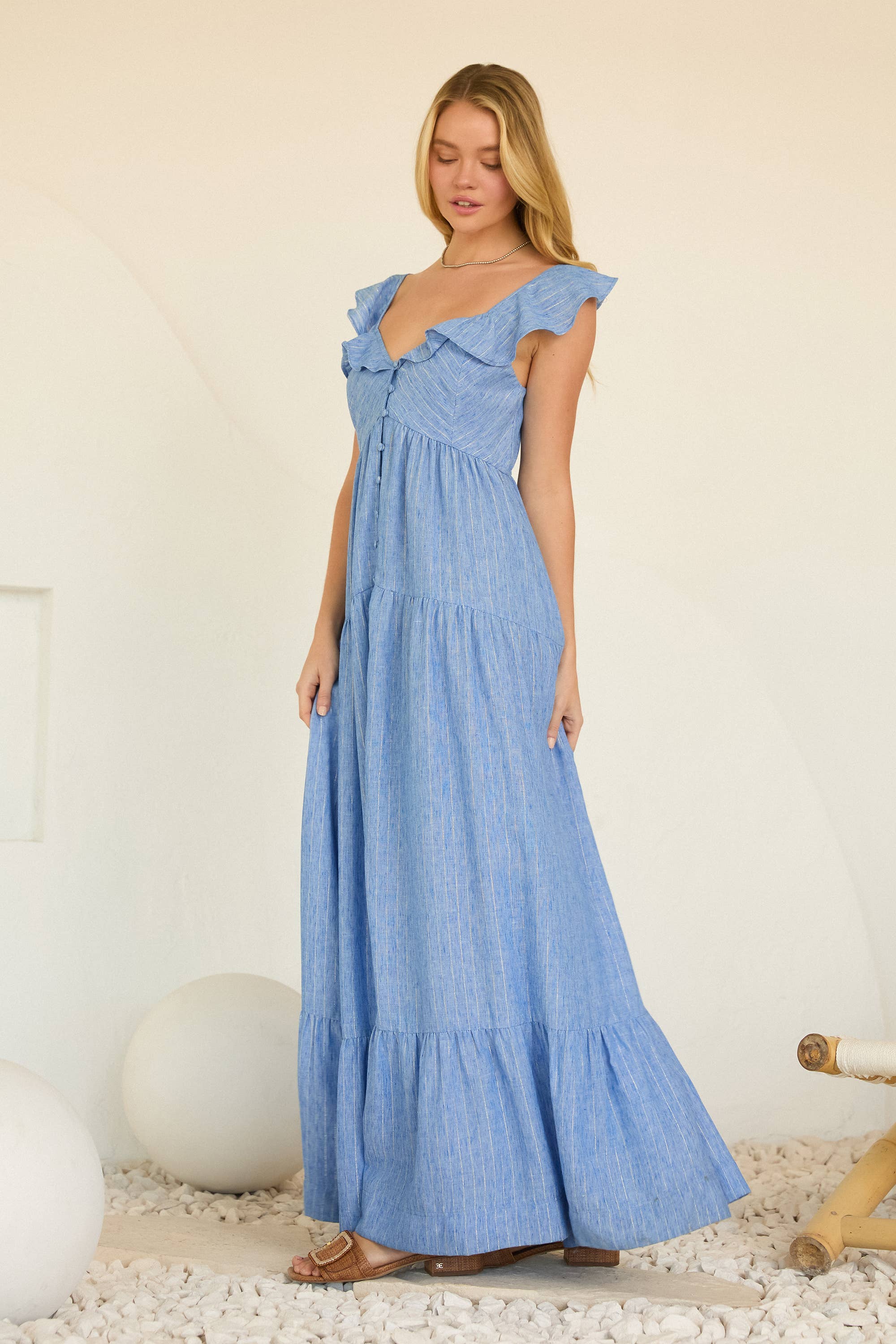 Ruffle Sleeve Tiered Maxi Dress