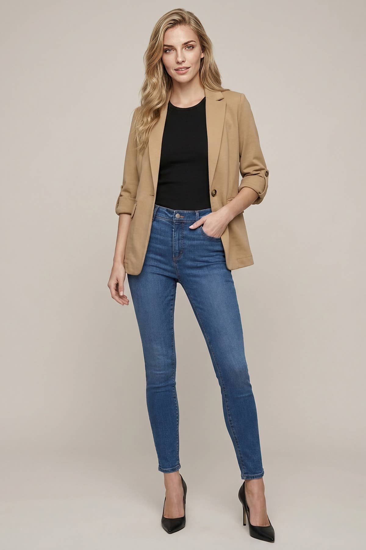 ROLL-UP SLEEVE LIGHT KNIT BLAZER