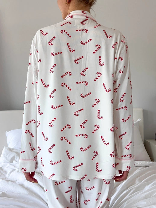 Candy Cane Holiday PJ's - Long Sleeve Buttom up Top - Preorder