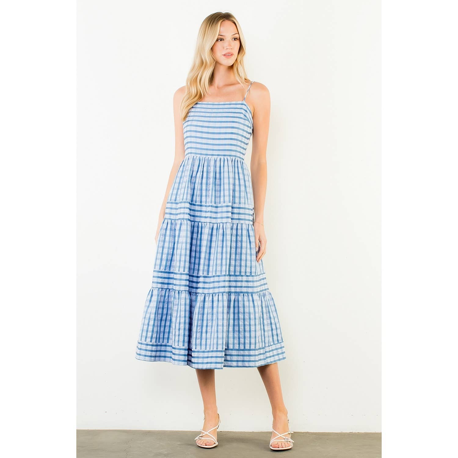 Thin Strap Striped Pattern Tiered Dress