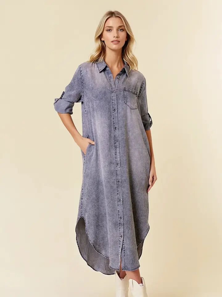 Black Tencel Denim Midi Dress