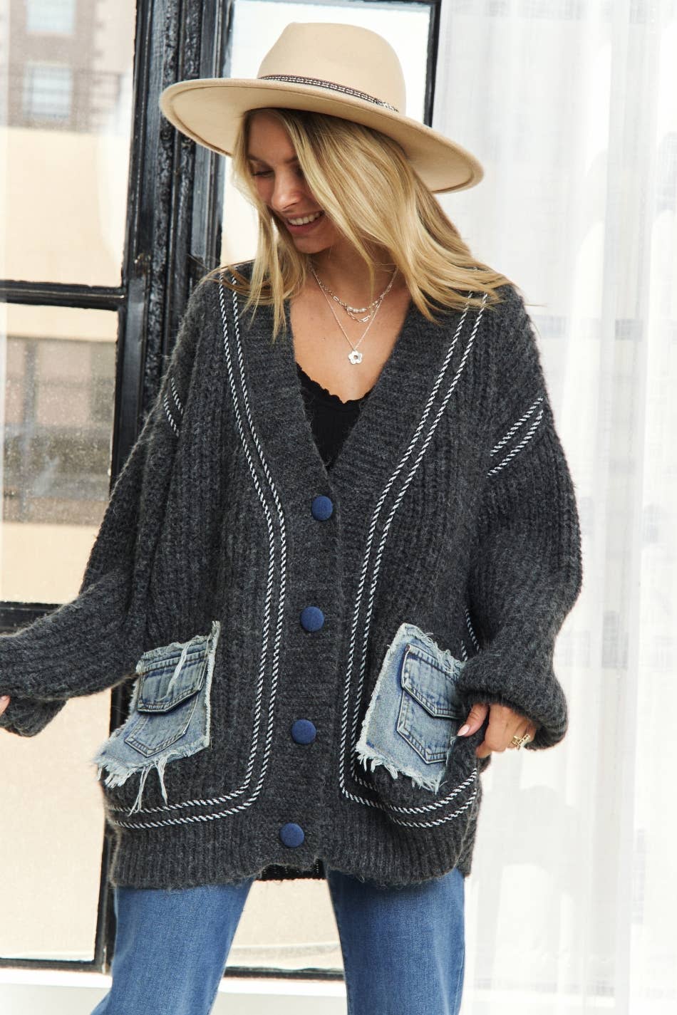DENIM POCKET SWEATER