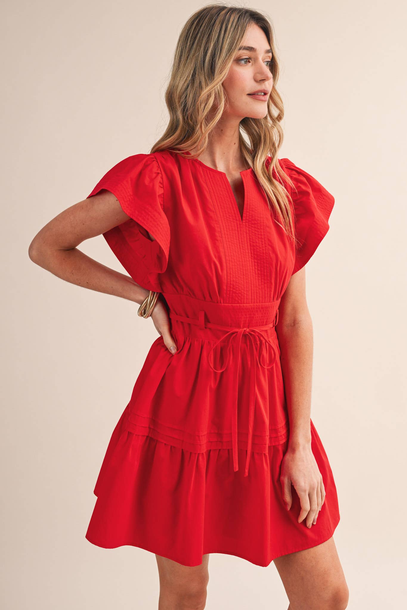 EMBROIDERED PIN TUCK MINI DRESS