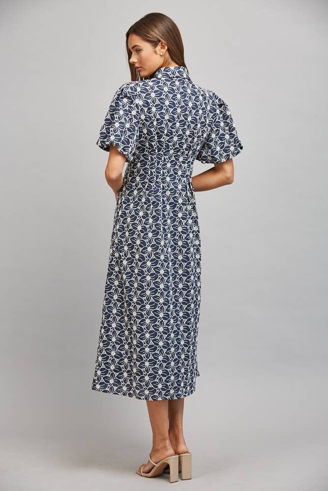 FLORAL EYELET MIDI DRESS