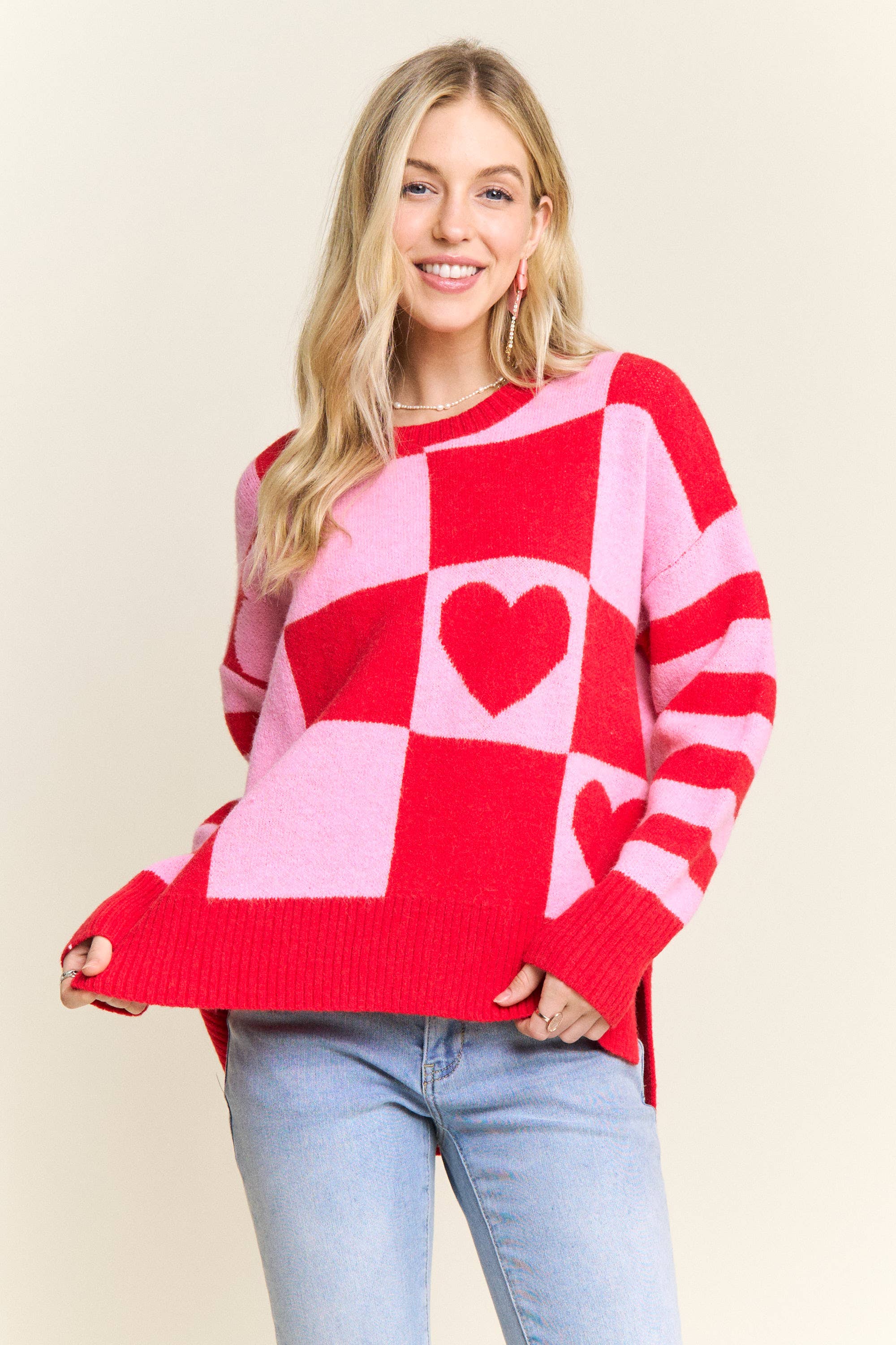 CHECKERBOARD HEART SWEATER