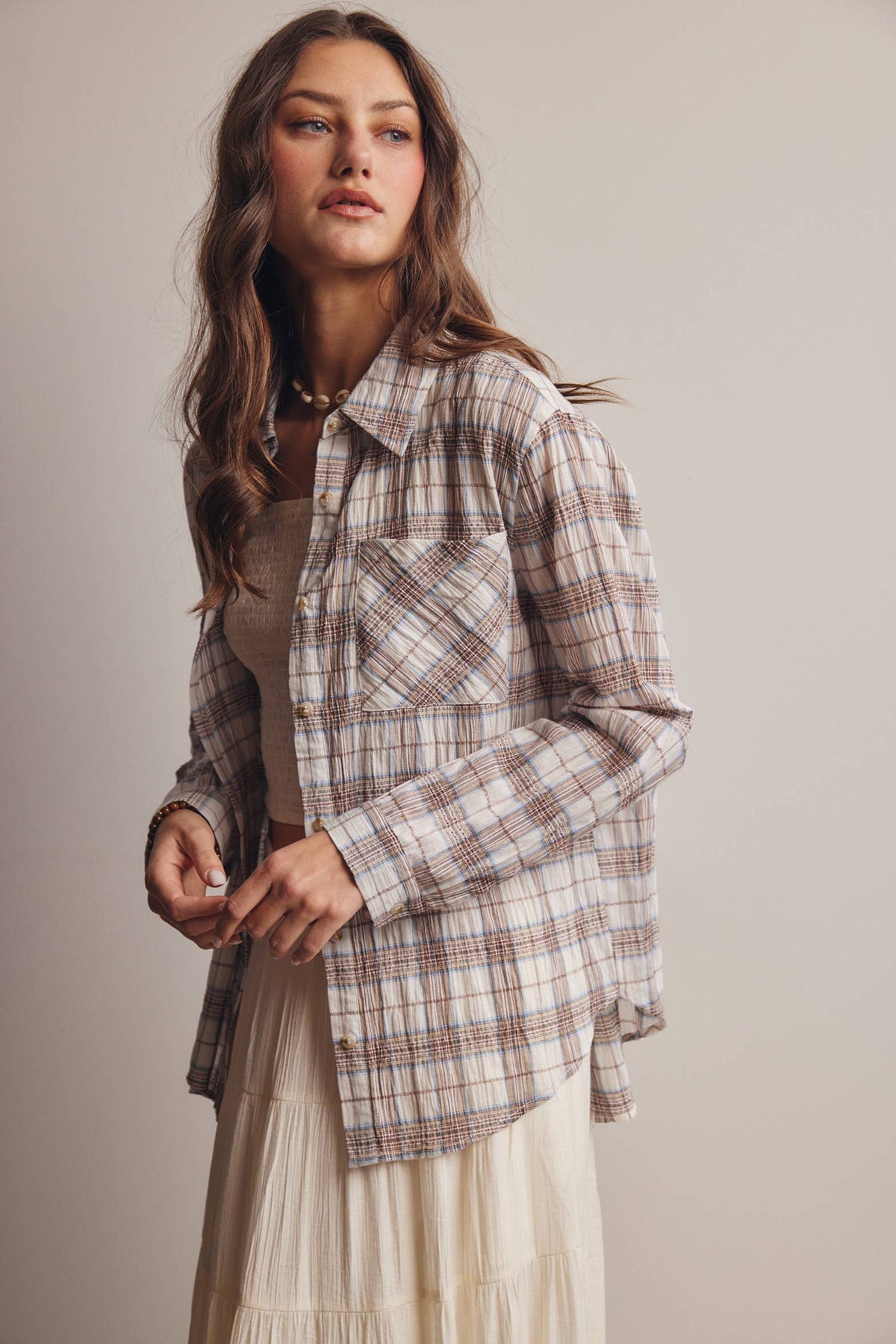 Soft Plaid Button-Up Shirt