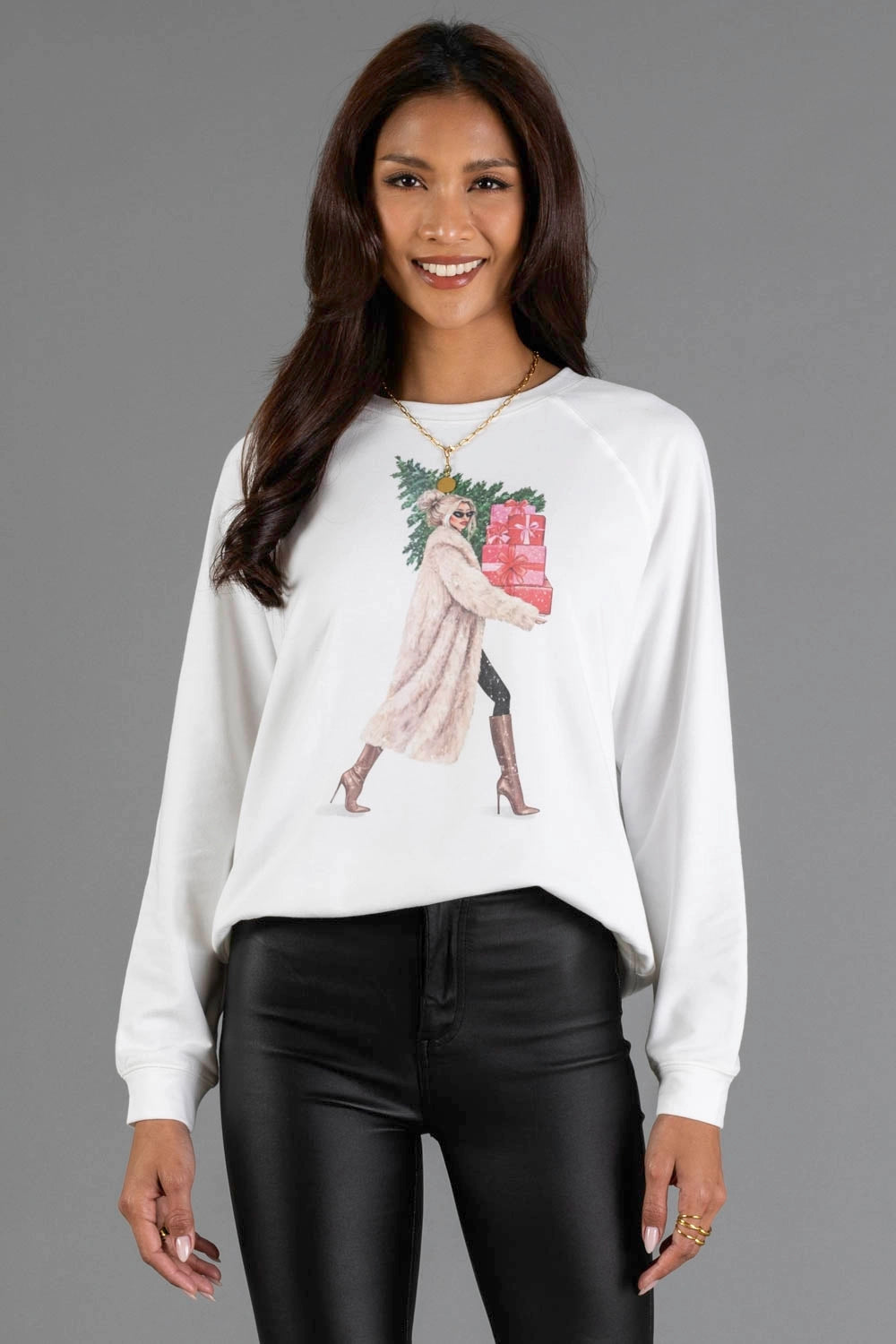 Girl Carrying Presents & Tree