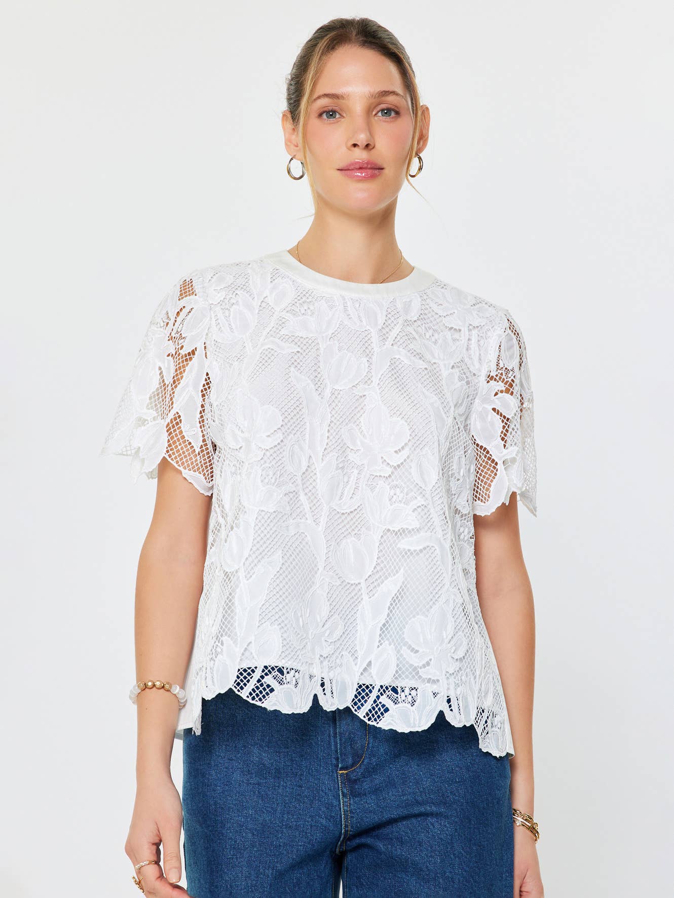 Floral Lace Overlay Blouse