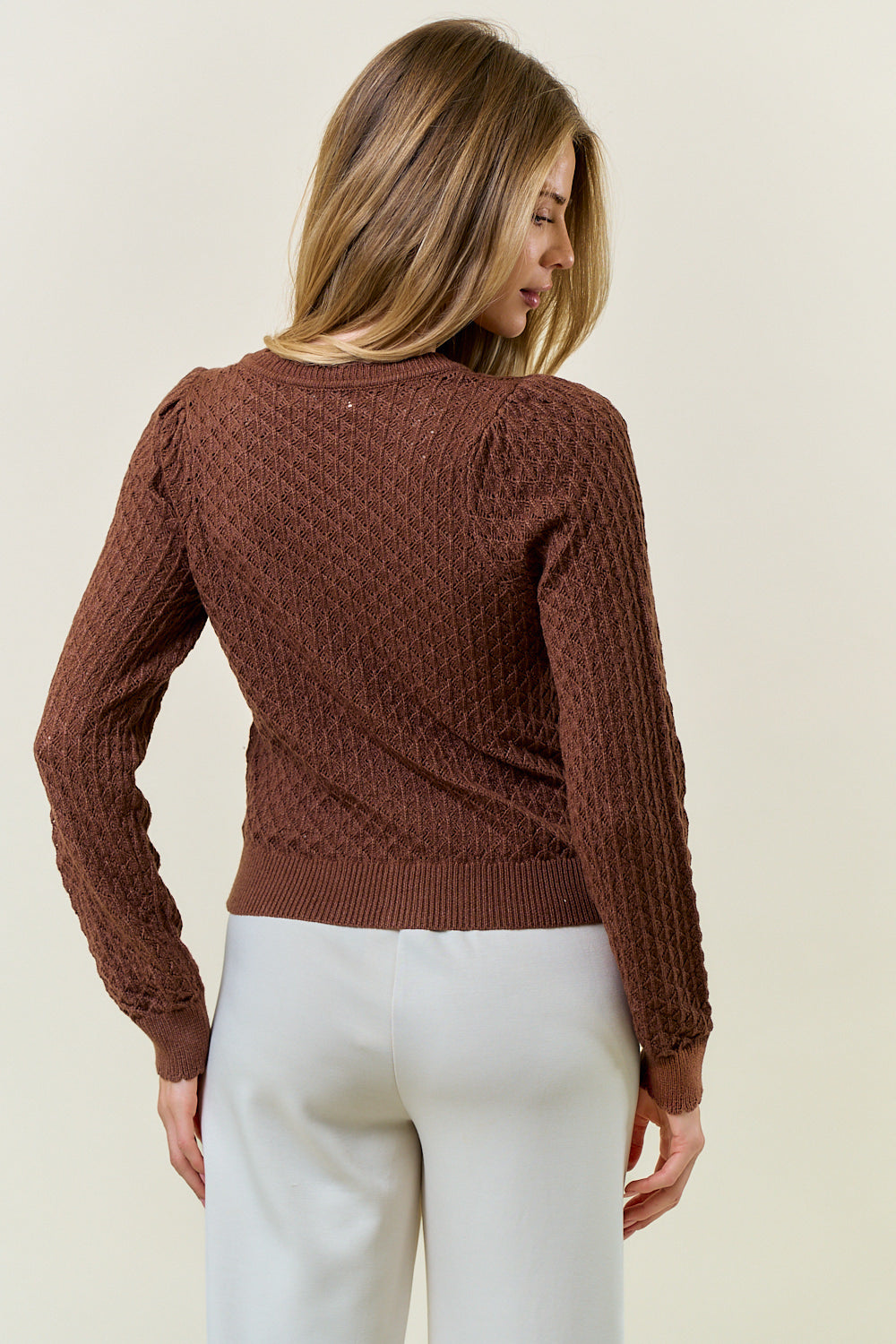 Pointelle Cardigan with Rose Buttons