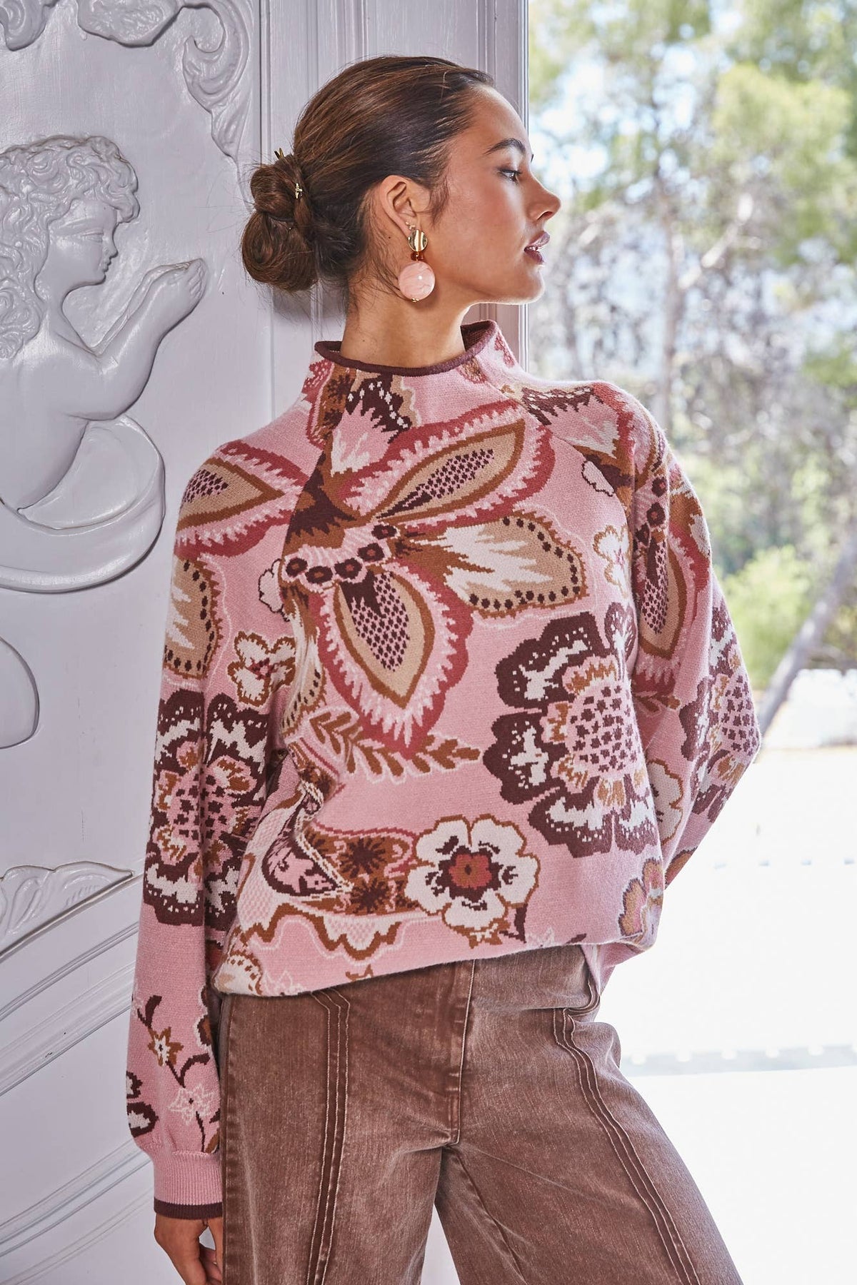 FLORAL & PAISLEY FUNNEL NECK SWEATER