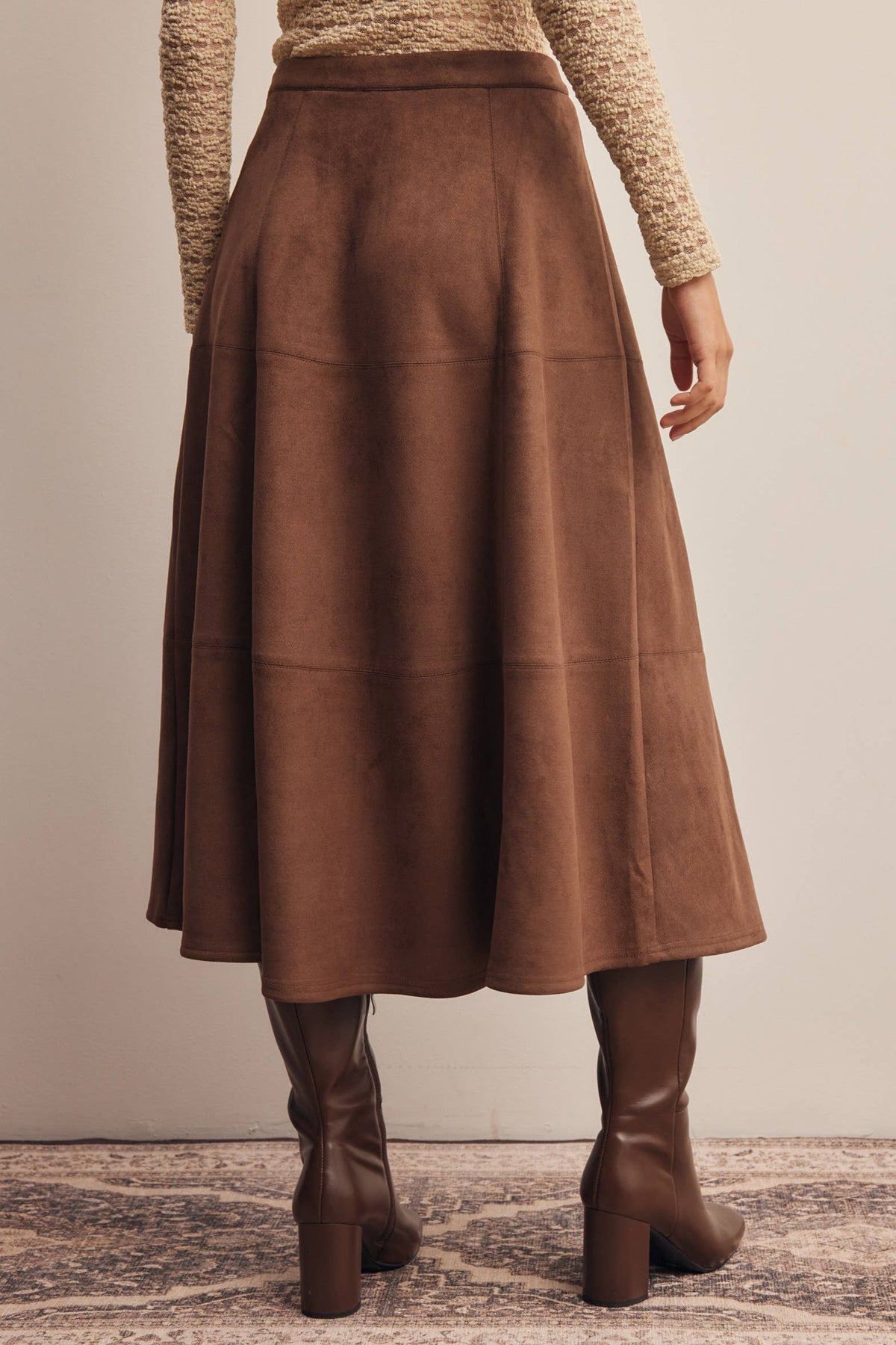 Suede A-Line Midi Skirt