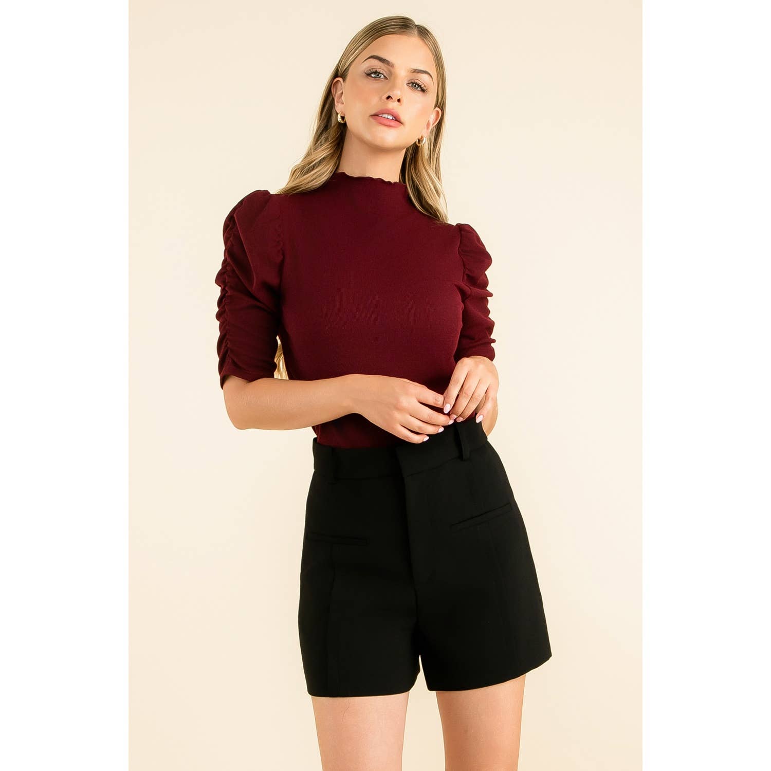 Ruched Sleeve Knit Top