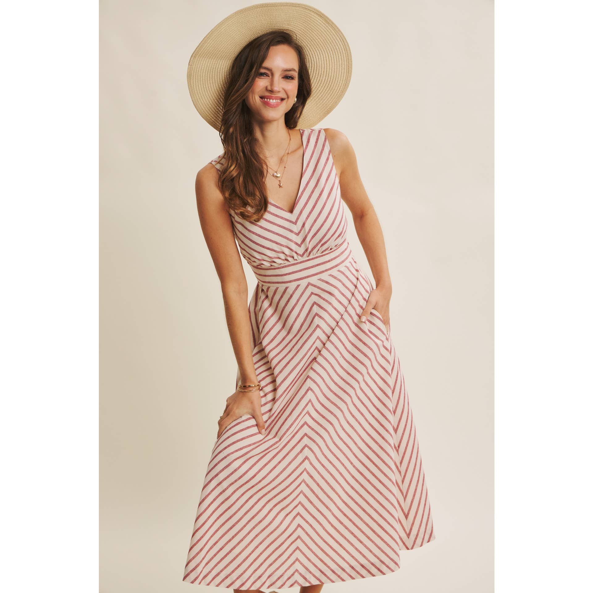 STRIPE FIT AND FLARE MIDI DRESS
