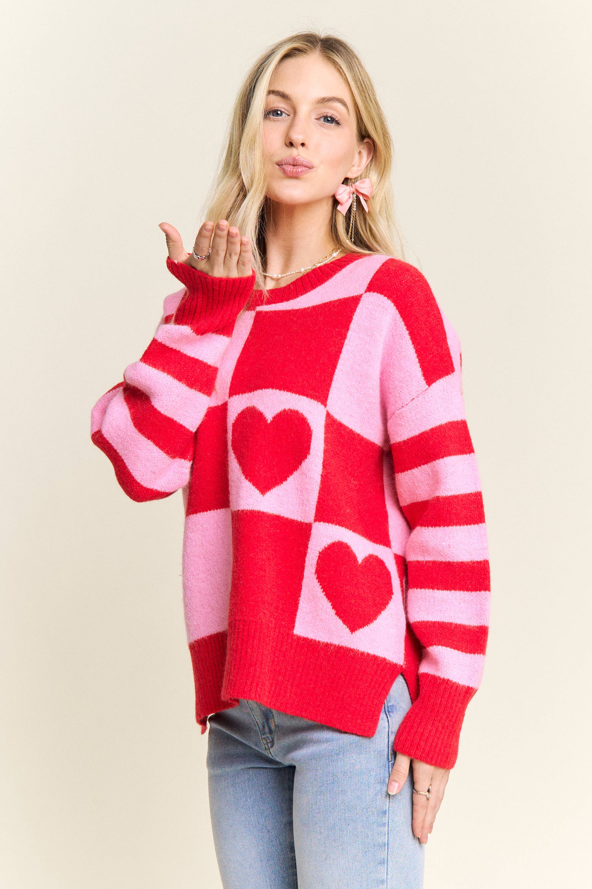 CHECKERBOARD HEART SWEATER