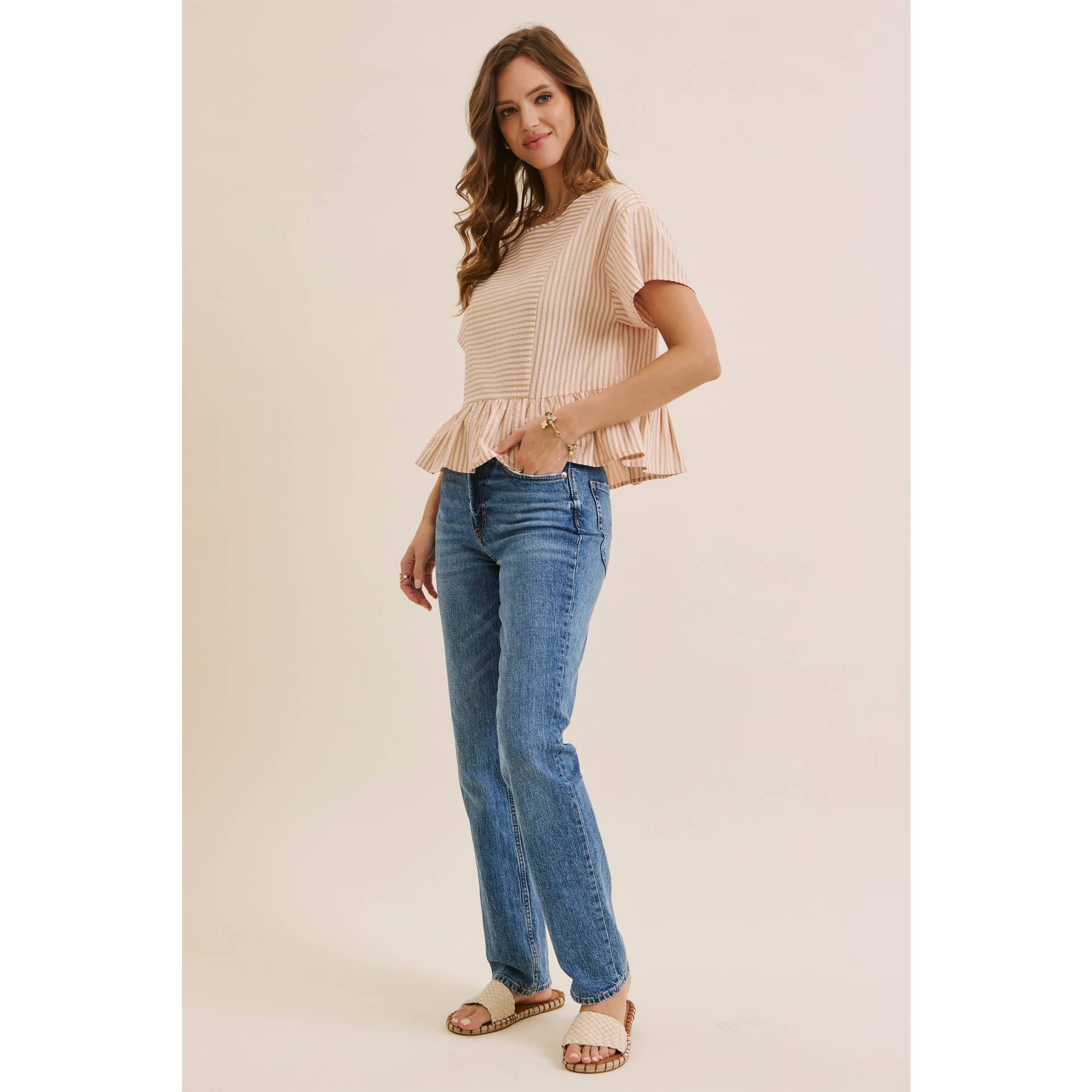 BABYDOLL STRIPE PEPLUM BLOUSE
