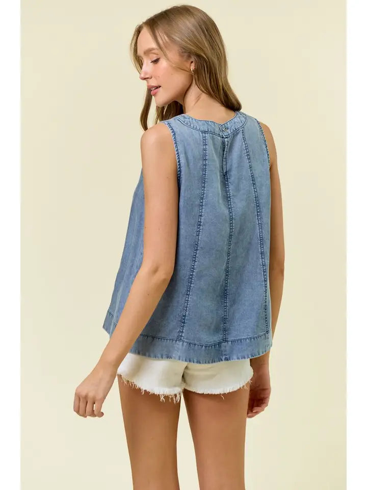 Tencel Chambray Sleeveless Top