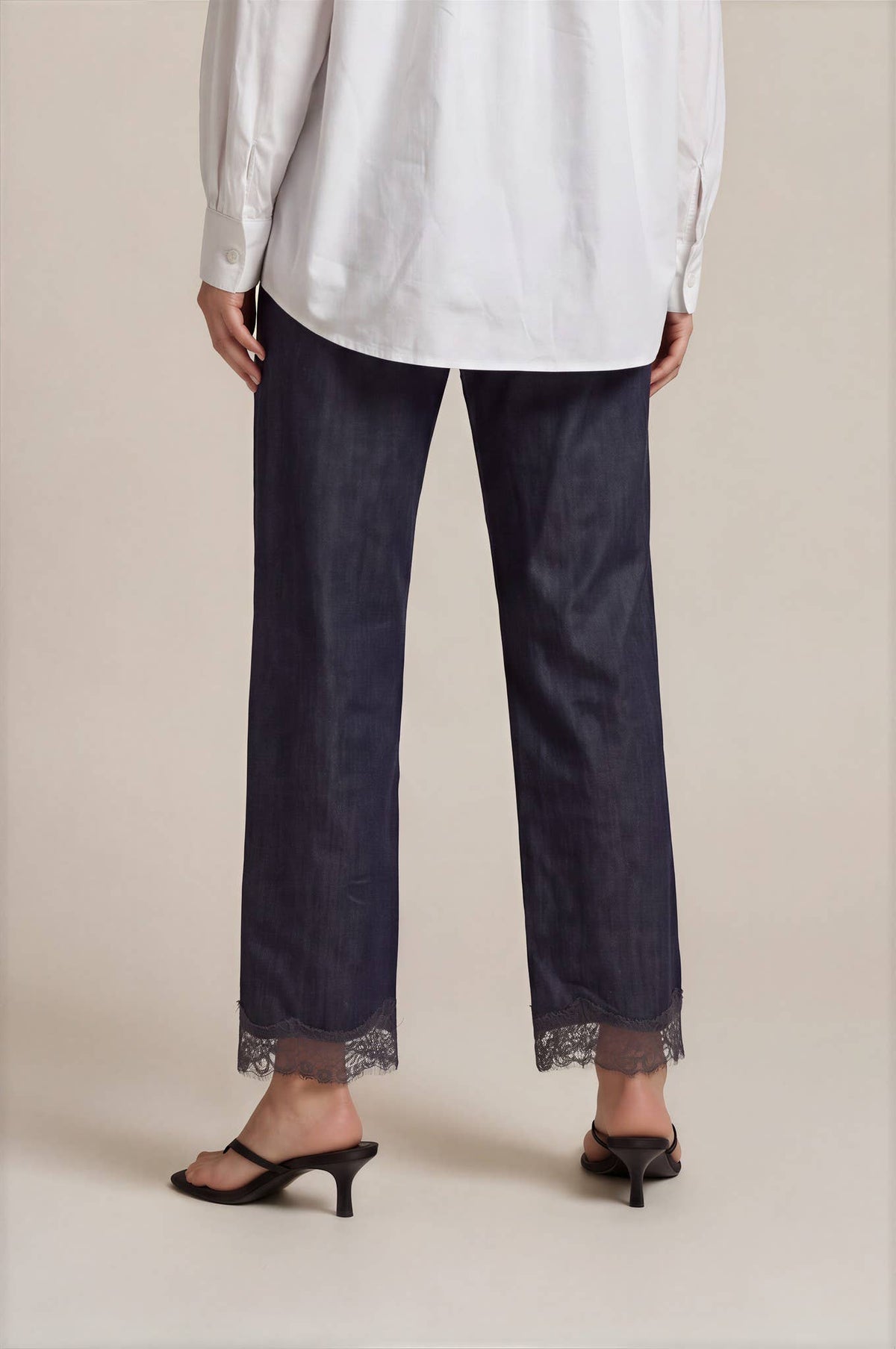Lace Trim Leg Denim Pants