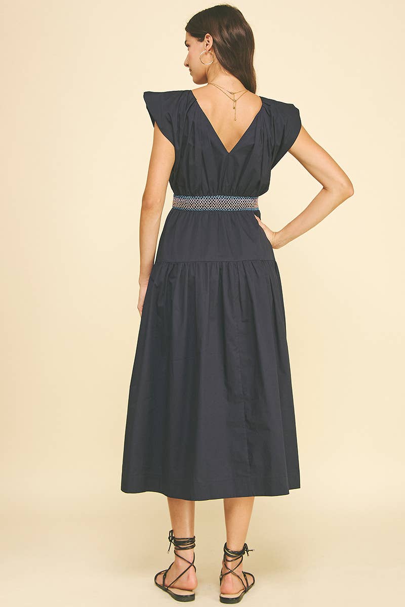 MIDI DRESS WITH SMOCKED WAISTBAND