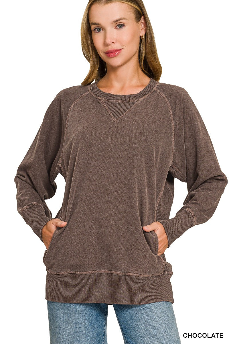 Pigment Dyed French Terry Pullover With Pockets