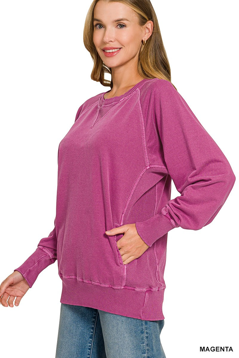 Pigment Dyed French Terry Pullover With Pockets