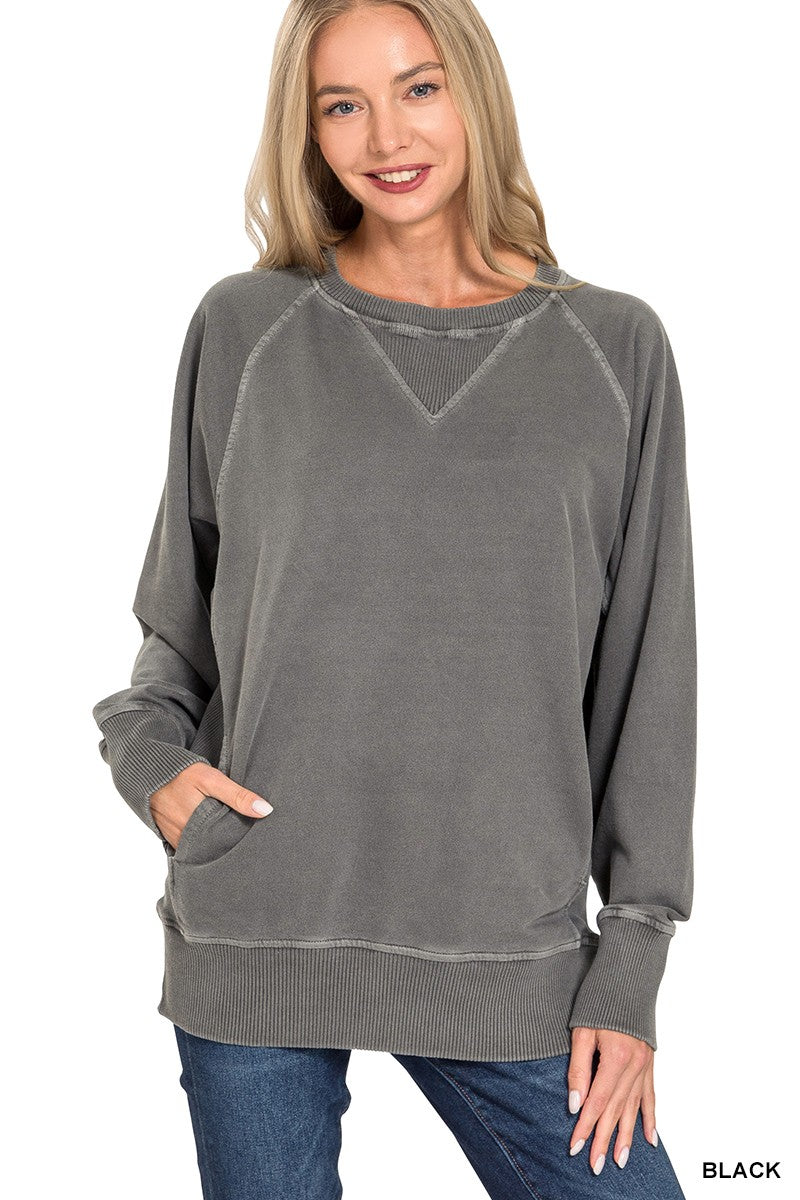 Pigment Dyed French Terry Pullover With Pockets