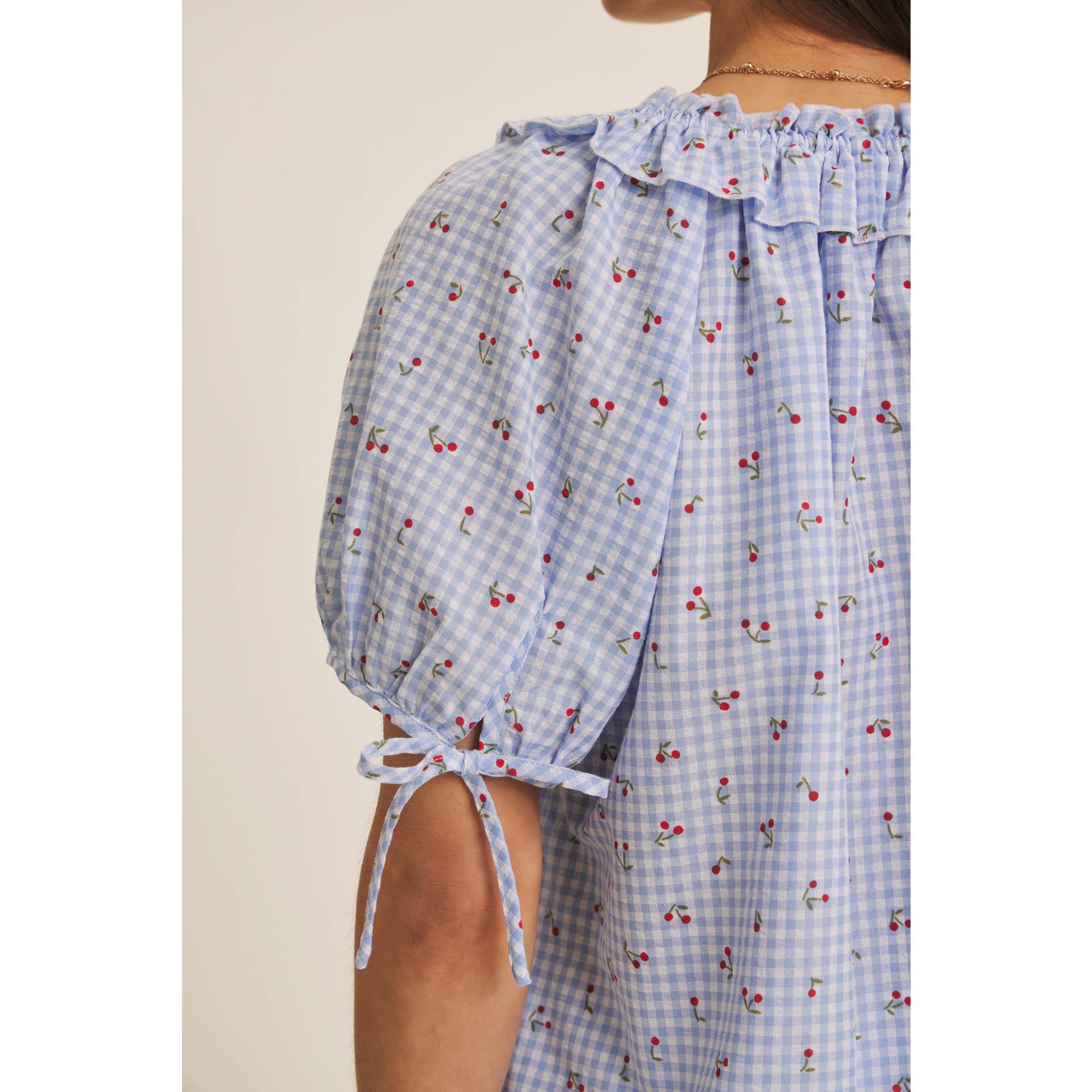 CHERRY GINGHAM RUFFLED BLOUSE