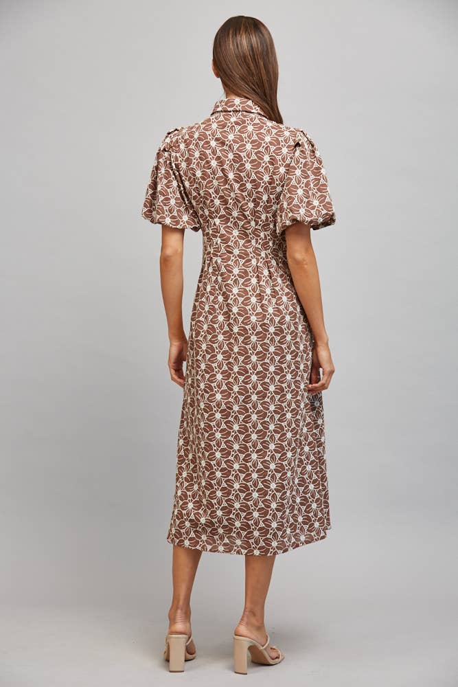FLORAL EYELET MIDI DRESS