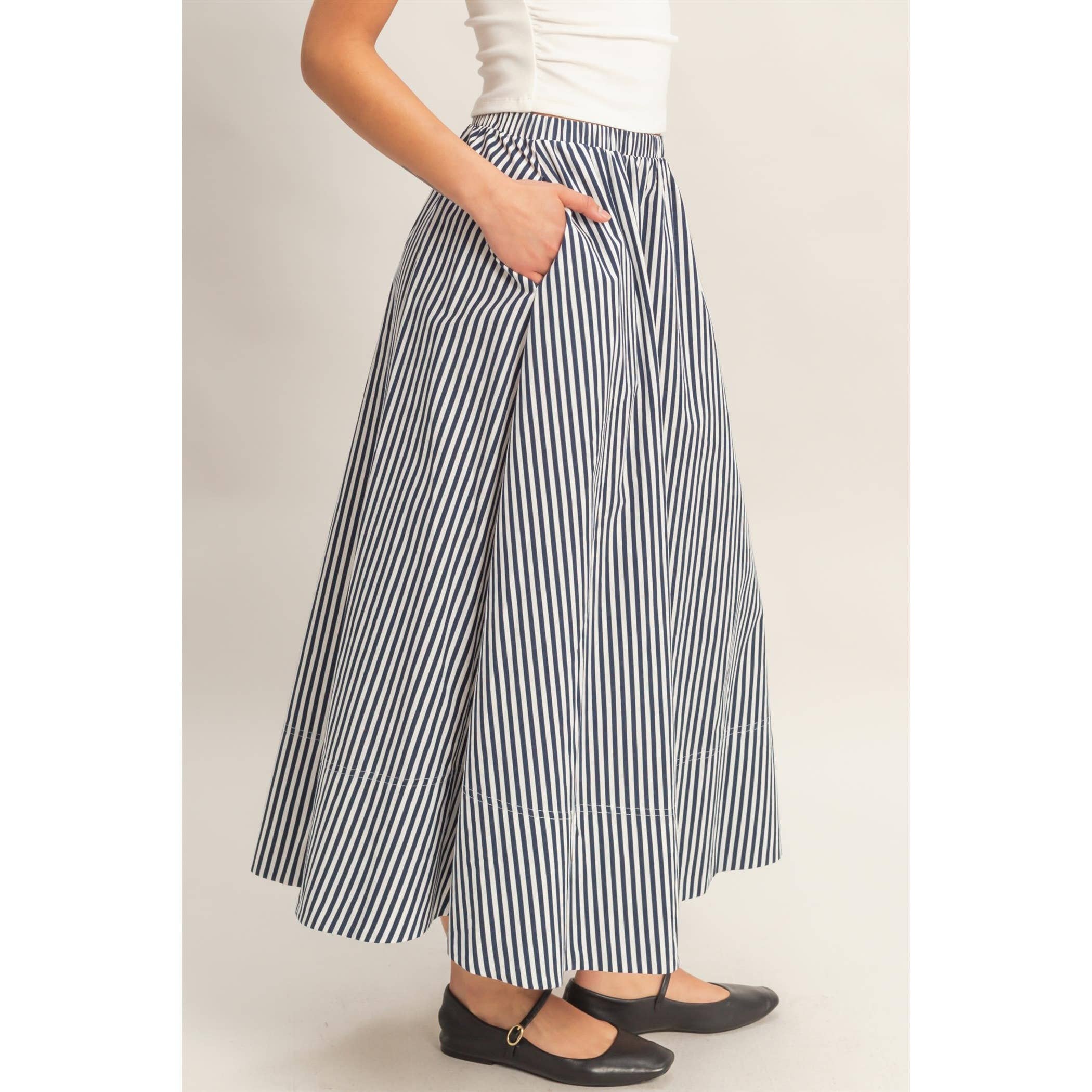 Striped Flowy Midi Skirt
