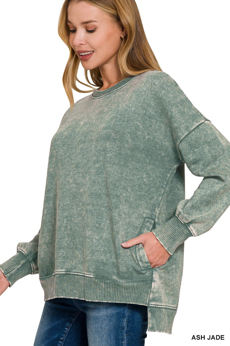 Acid Wash Hi-Lo Hem Pullover