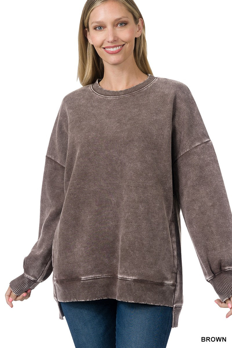 Acid Wash Hi-Lo Hem Pullover