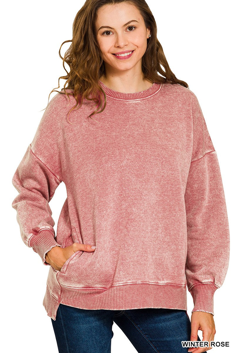 Acid Wash Hi-Lo Hem Pullover