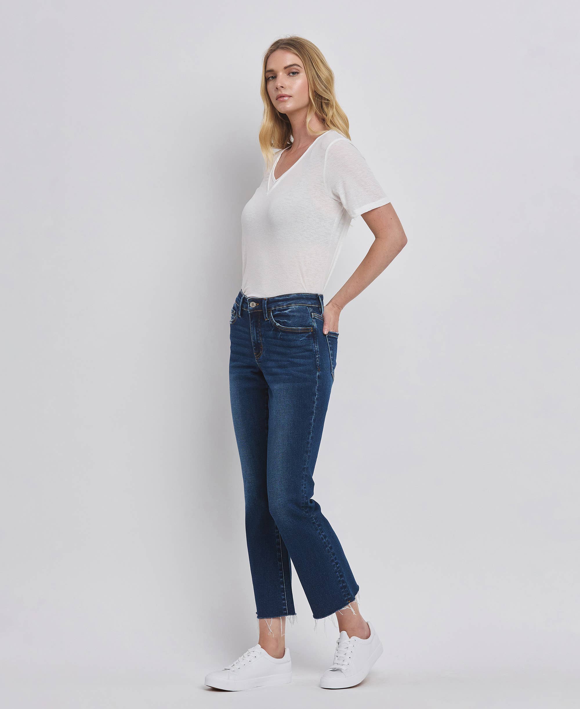 HIGH RISE MINI BOOTCUT JEANS