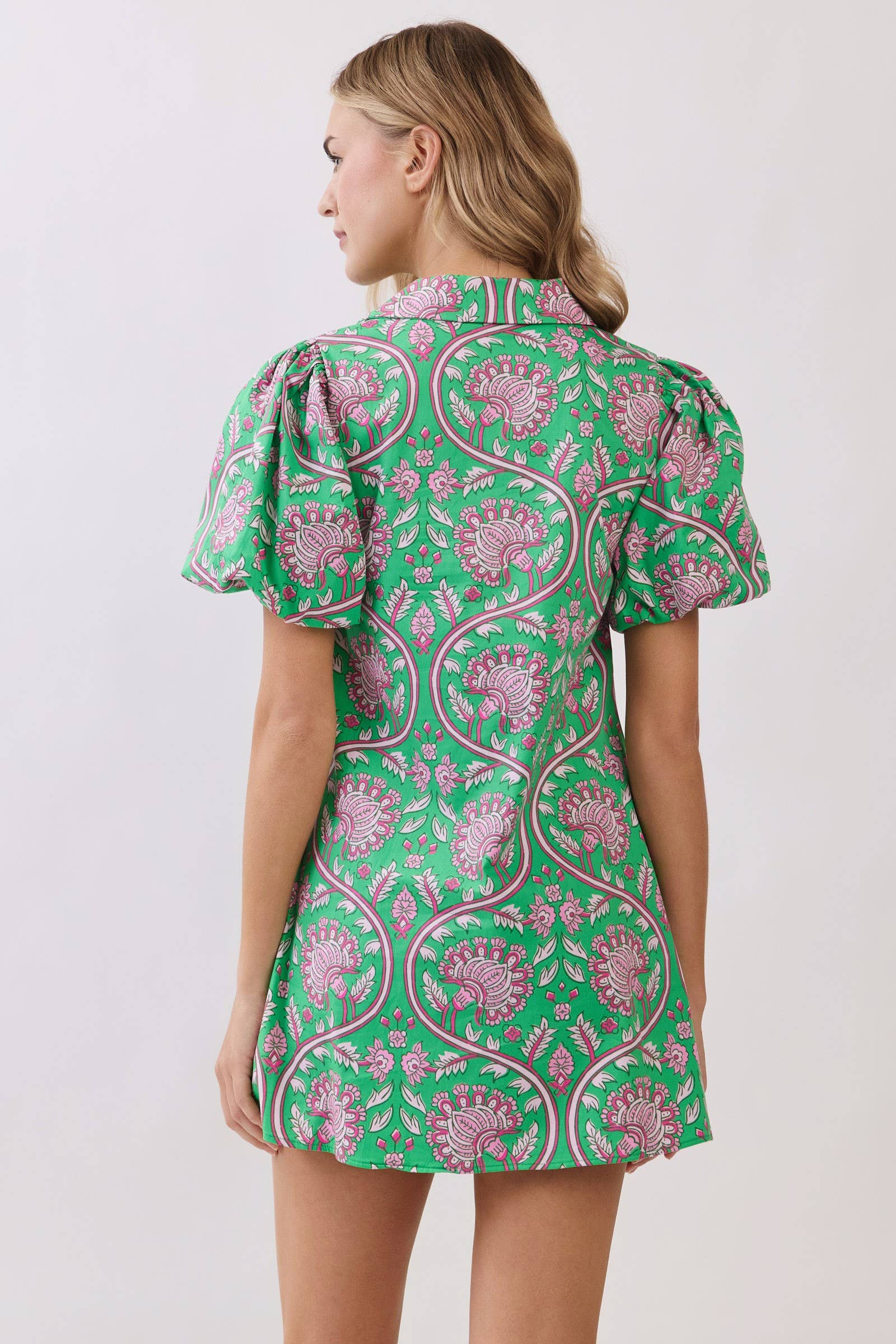 Paisley Print Puff Sleeve Mini Dress
