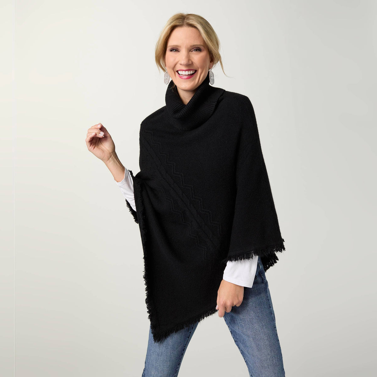 Heavenly-Luxe Cable Knit Turtleneck Poncho