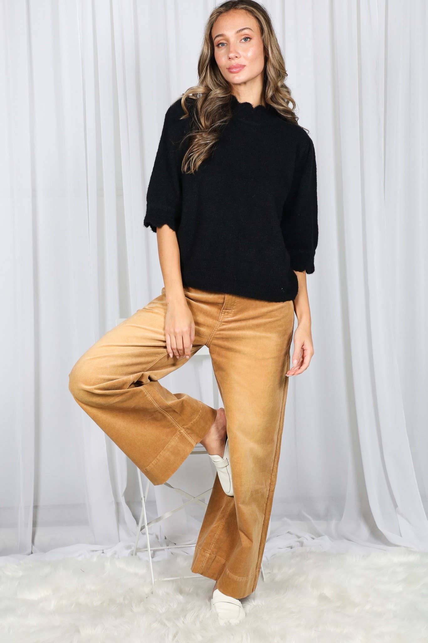 Stone Washed Cotton Corduroy Cropped Pants VP83141