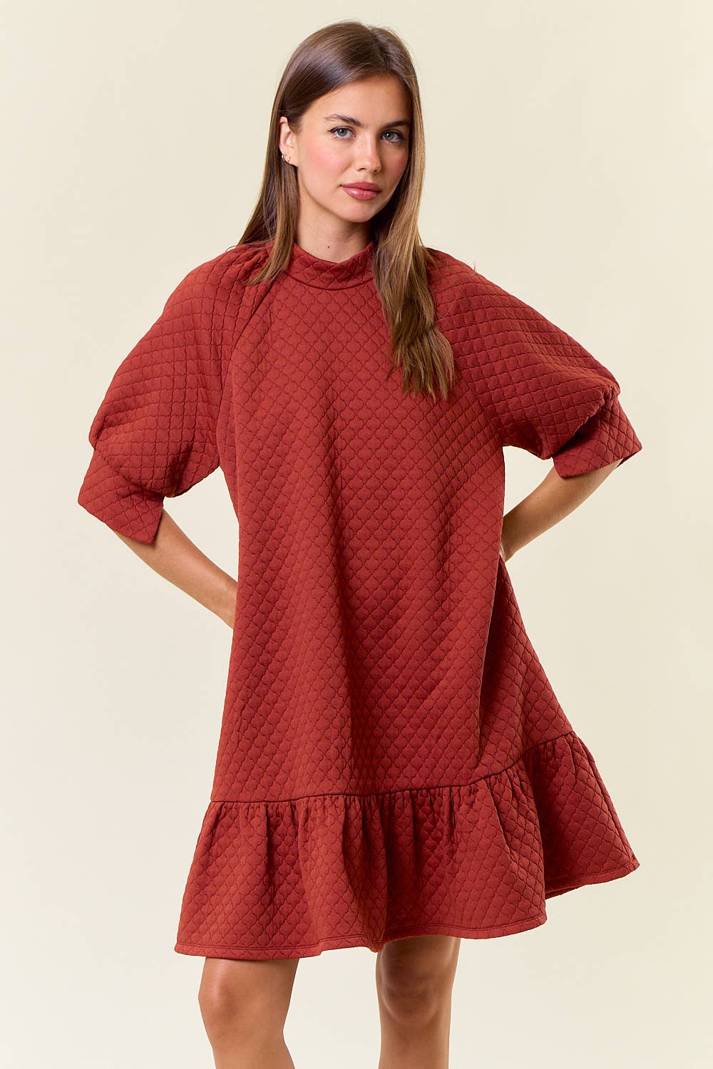 Quilted Mock Neck Mini Dress