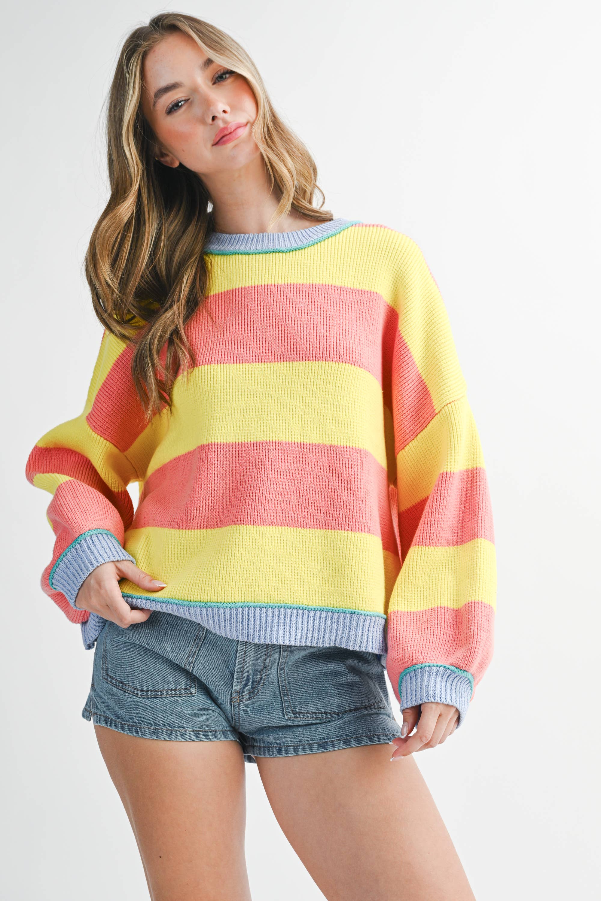 Striped Crewneck Pullover Sweater